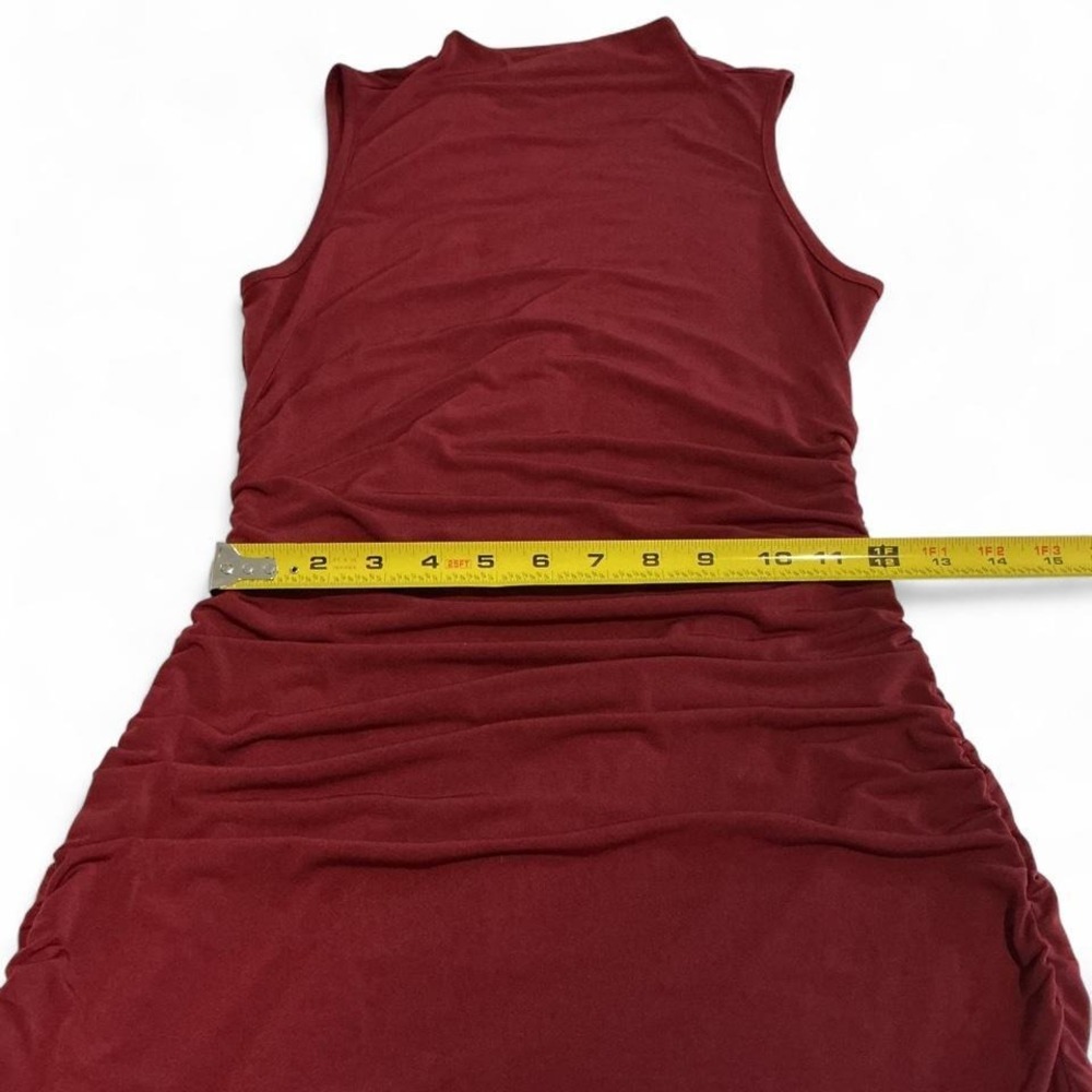 Cupshe Bodycon Dress Women Burgundy Excellent Ruched Mock Neck Midi Sleeveless - Picture 3 of 8